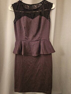 Sweet Storm Brand Black Lace Gray Peplum Dress Size Small